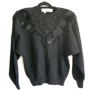 Vintage Magnolia Embellished Wool Angora Sweater Black  M